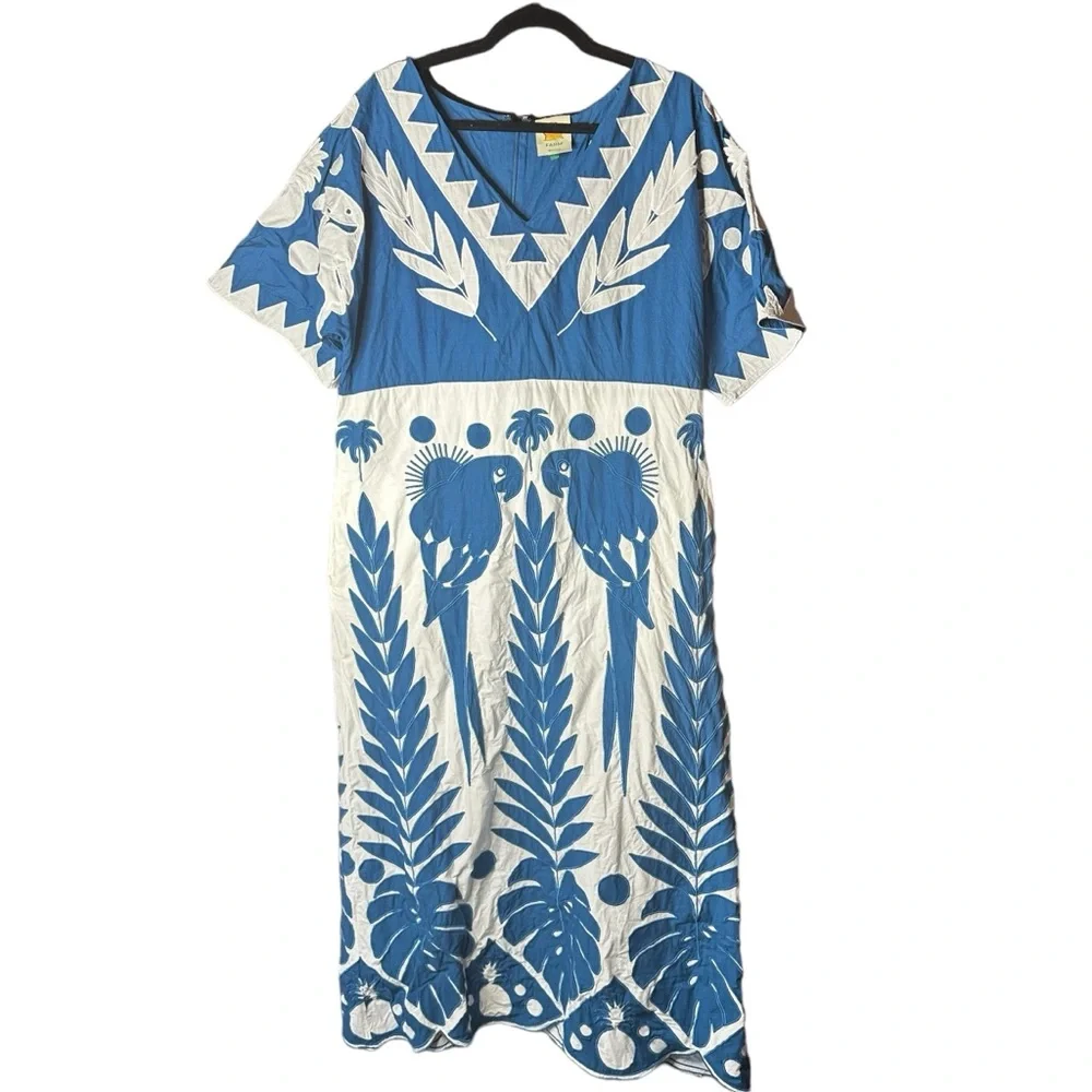 Farm Rio Embroidered Patchwork Maxi Tent Dress Size Large - Picture 4 of 16